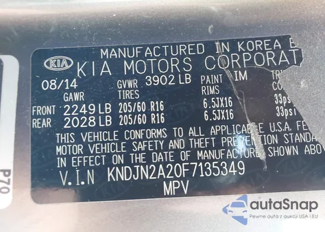2015 Kia Soul z USA, uszkodzony, nr VIN KNDJN2A20F7135349